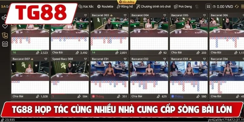 TG88 hợp tác cùng nhiều nhà cung cấp sòng bài lớn