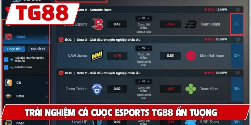 Trải nghiệm cá cược esports TG88 ấn tượng